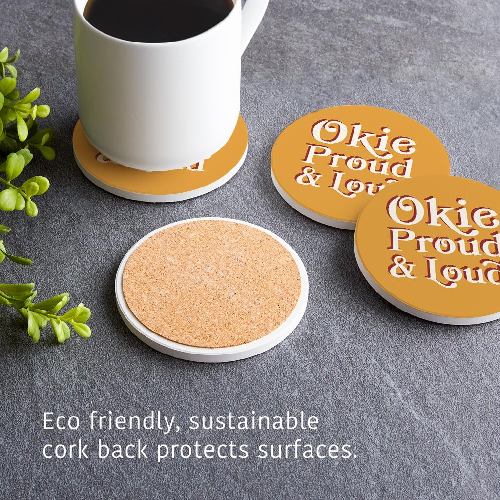 Modern Minimalist Oklahoma Proud Loud| Absorbent Coasters | Set of 4 | Min 2