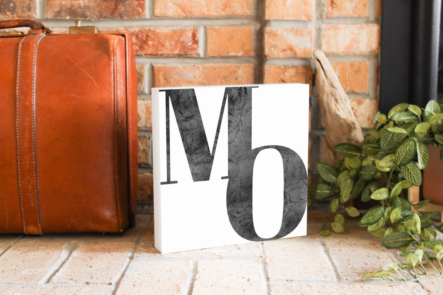 Minimalist B&W Missouri White Initials | Wood Block | Eaches | Min 2
