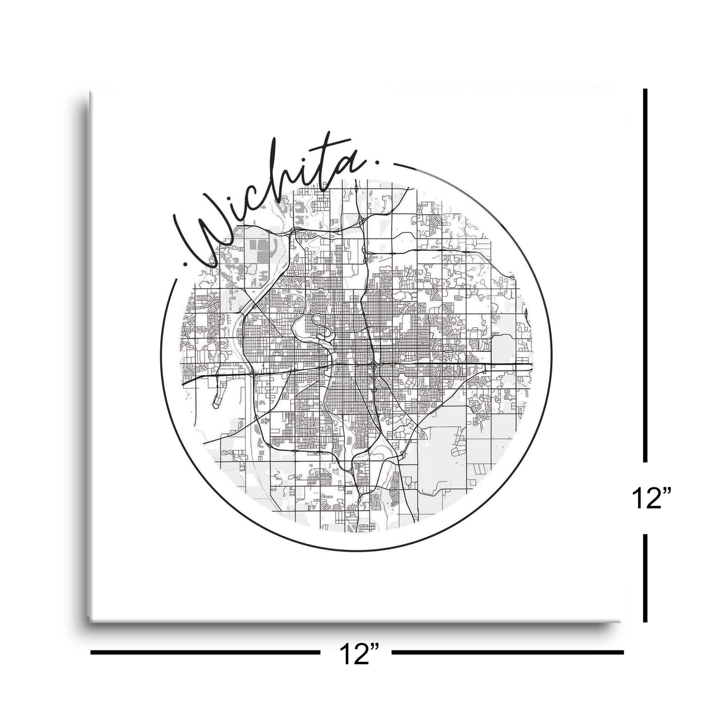 Minimalist B&W Kansas Wichita Circle Map | Hi-Def Glass Art | Eaches | Min 1
