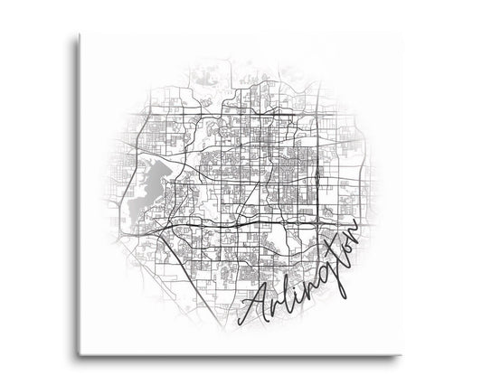 Minimalistic B&W Texas Arlington Circle Map | Hi-Def Glass Art | Eaches | Min 2