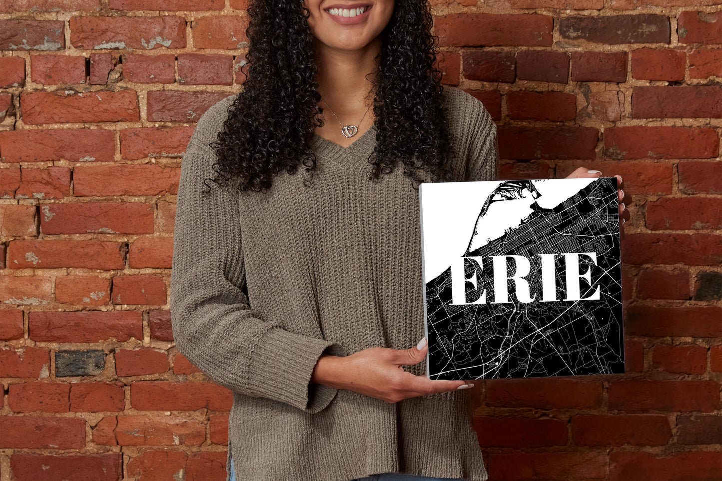 Minimalistic B&W Pennsylvania Erie Map | Wood Block | Eaches | Min 2