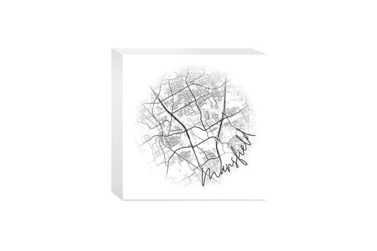 Minimalistic B&W Texas Mansfield Circle Map | Wood Block | Eaches | Min 4
