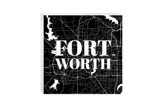 Minimalistic B&W Texas Fort Worth Map | Wood Block | Eaches | Min 2