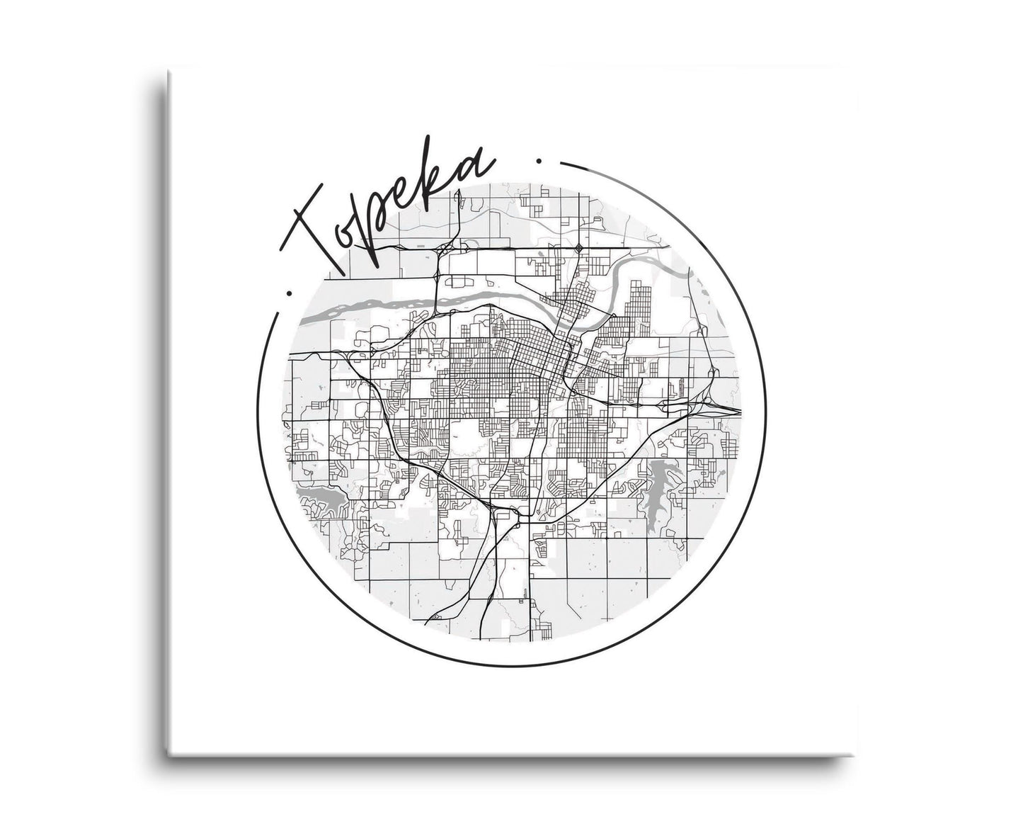 Minimalist B&W Kansas Topeka Circle Map | Hi-Def Glass Art | Eaches | Min 2