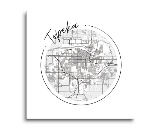 Minimalist B&W Kansas Topeka Circle Map | Hi-Def Glass Art | Eaches | Min 2