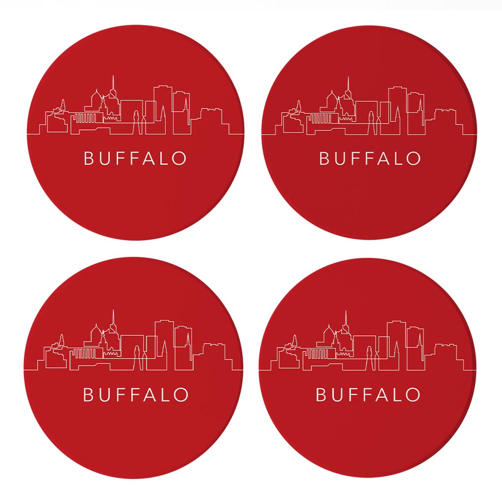 Red White And Blue New York Buffalo Skyline| Absorbent Coasters | Set of 4 | Min 2