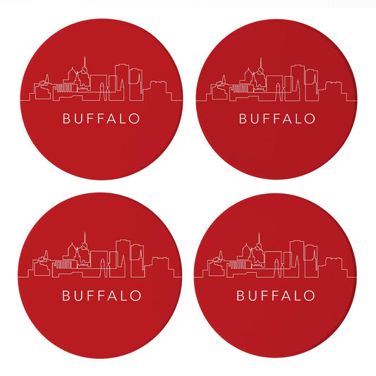 Red White And Blue New York Buffalo Skyline| Absorbent Coasters | Set of 4 | Min 2