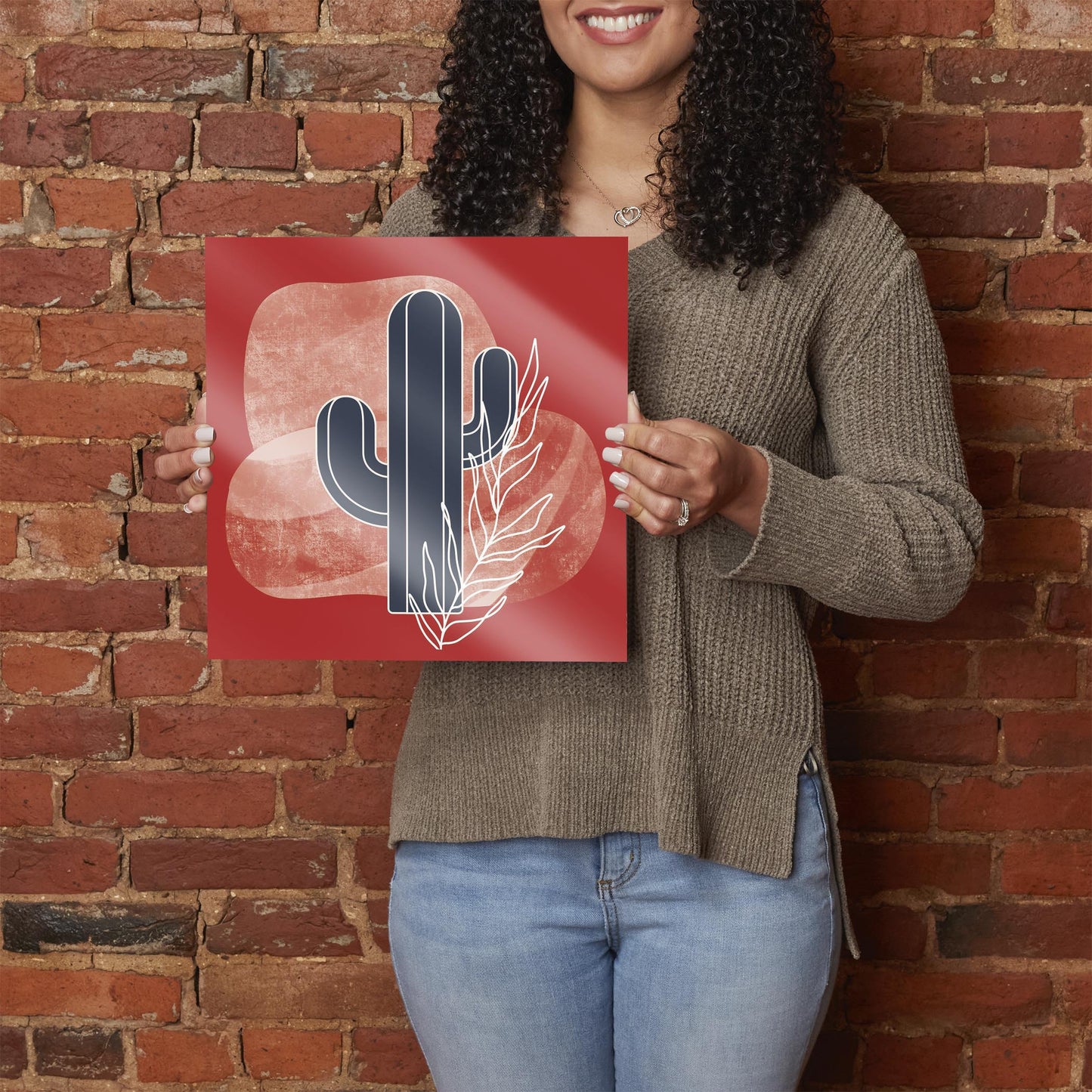 Modern Minimalist Texas Colors Cactus | Hi-Def Glass Art | Eaches | Min 1