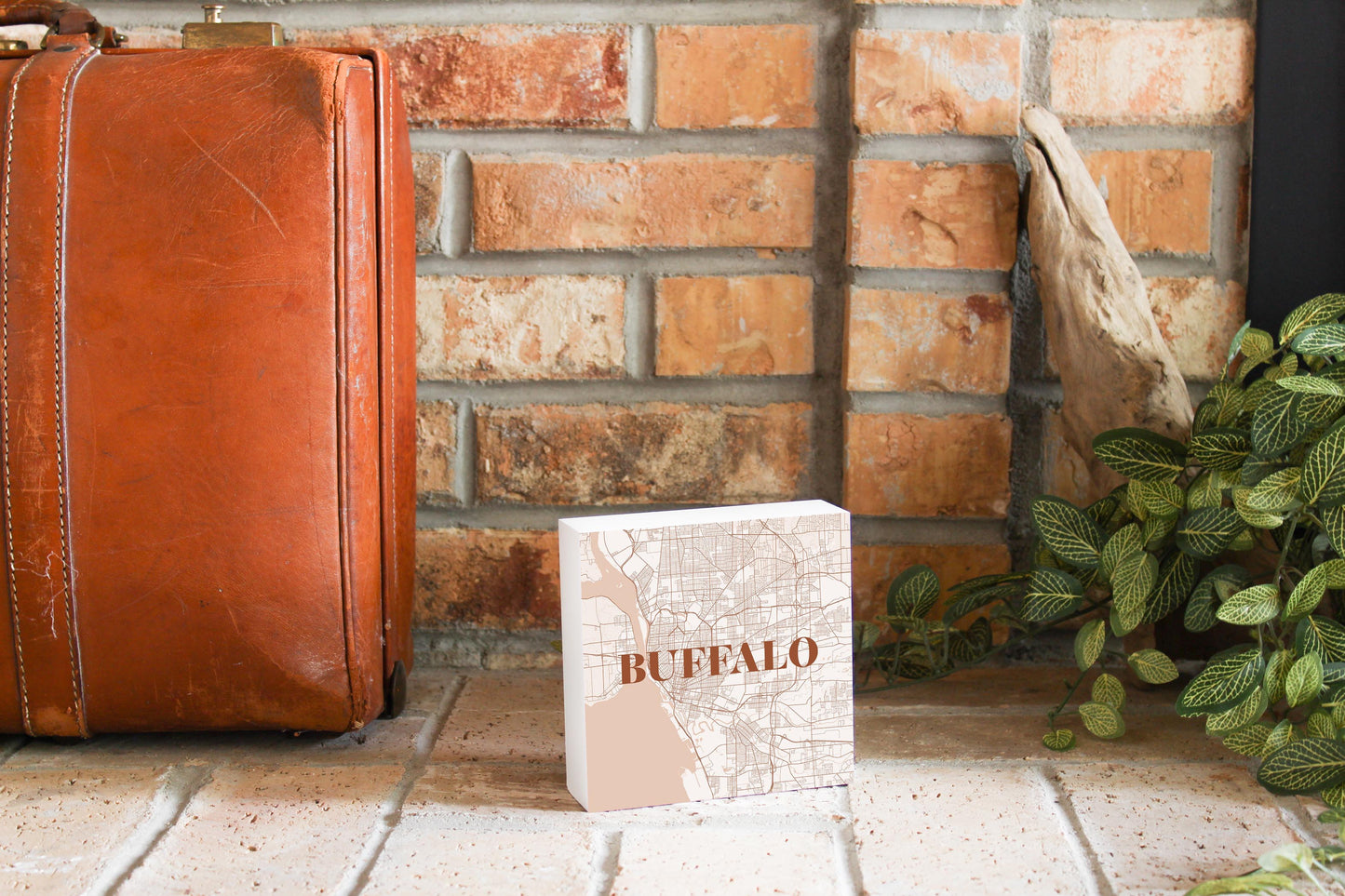 Modern Minimalist New York Buffalo Map | Wood Block | Eaches | Min 4