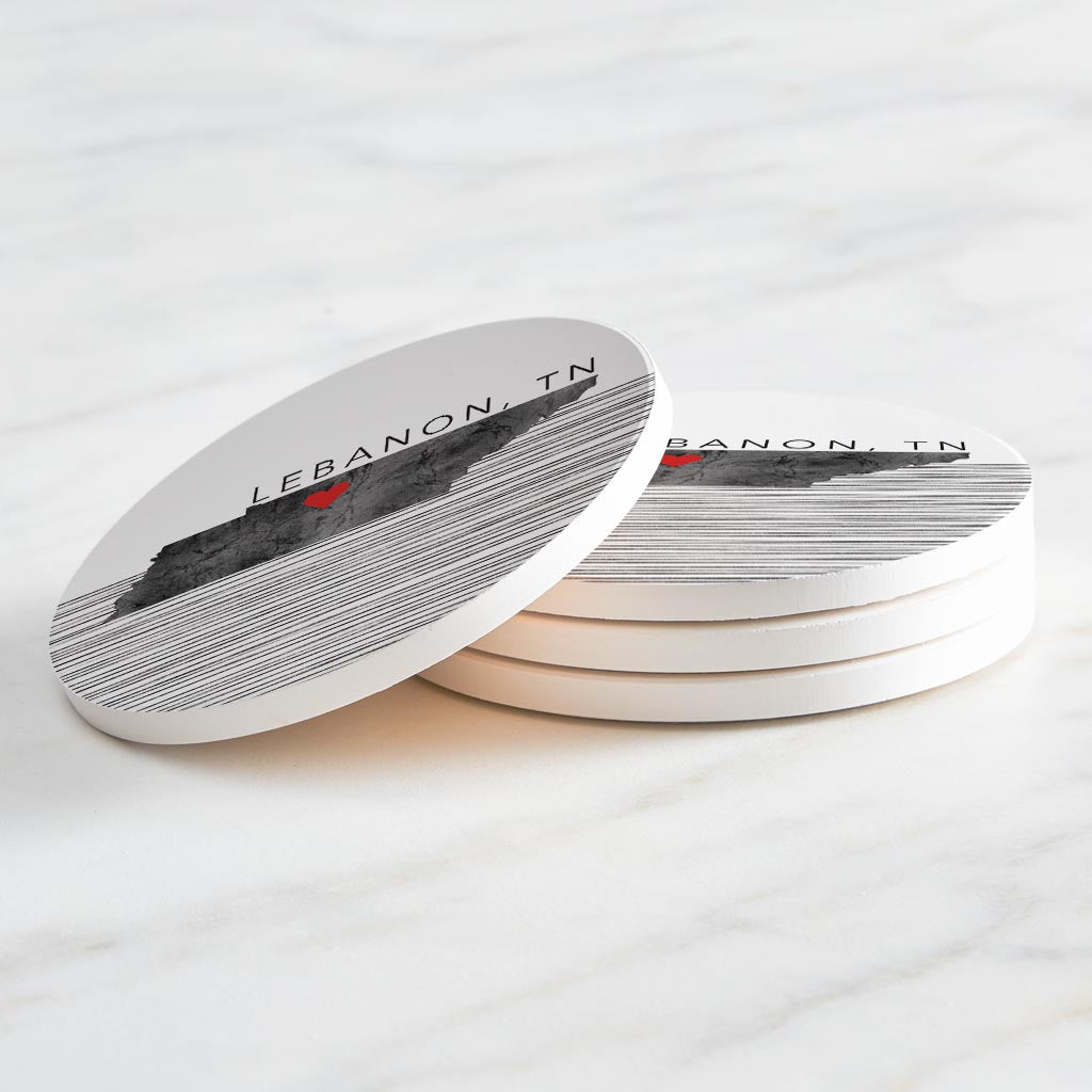 Minimalist B&W Tennessee State Lebanon Heart | Absorbent Coasters | Set of 4 | Min 2