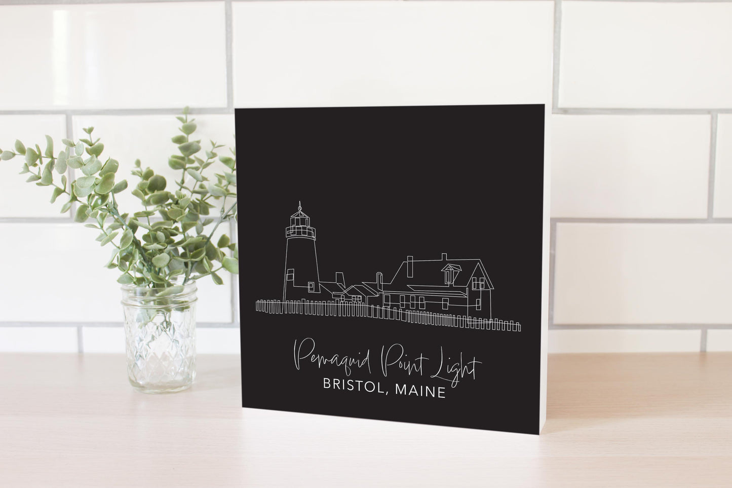 Black Pemaquid Point Light | Wood Block | Eaches | Min 2