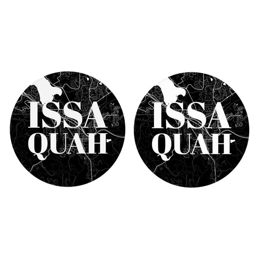 Minimalistic B&W Washington Issaquah Map | Absorbent Car Coasters | Set of 2 | Min 4