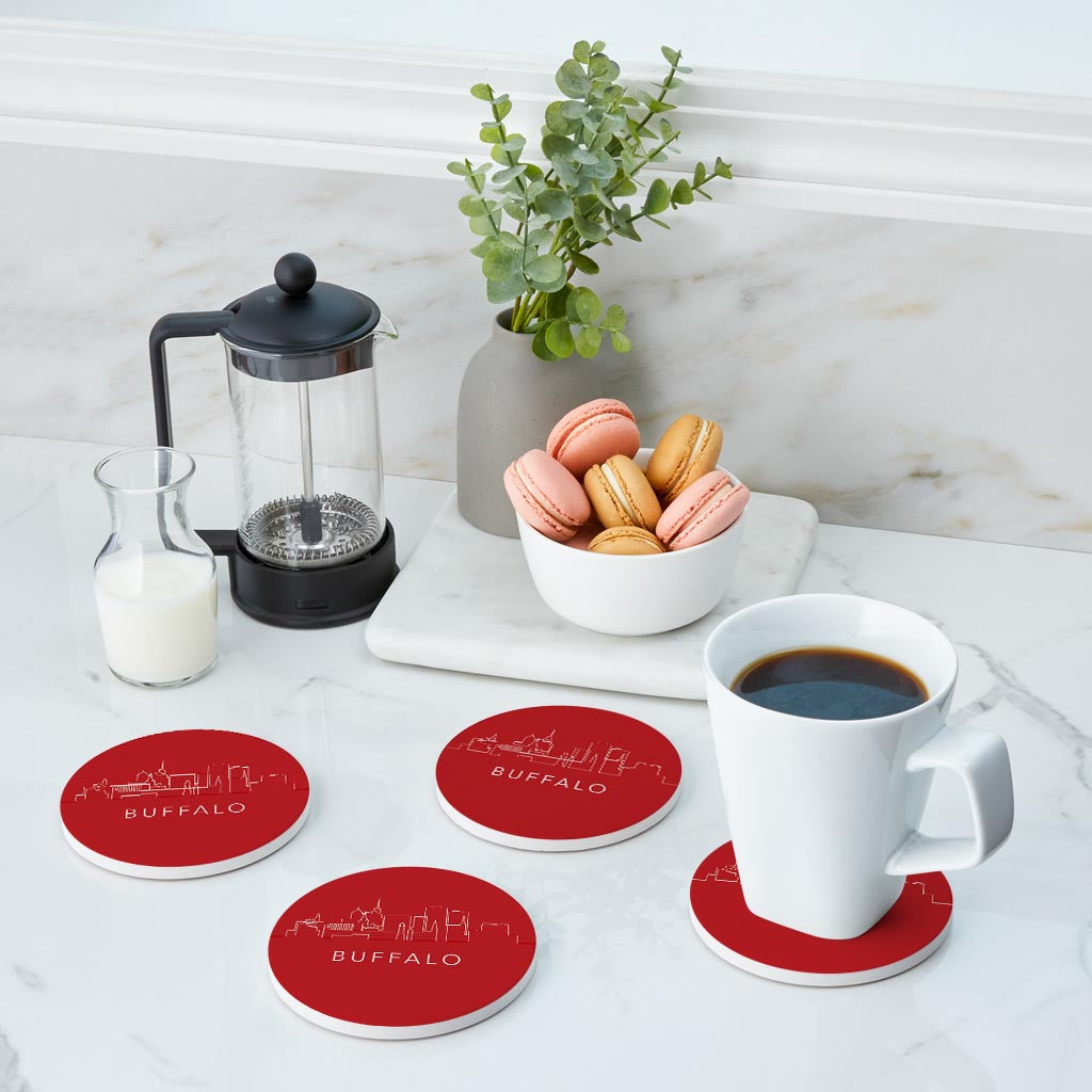 Red White And Blue New York Buffalo Skyline| Absorbent Coasters | Set of 4 | Min 2