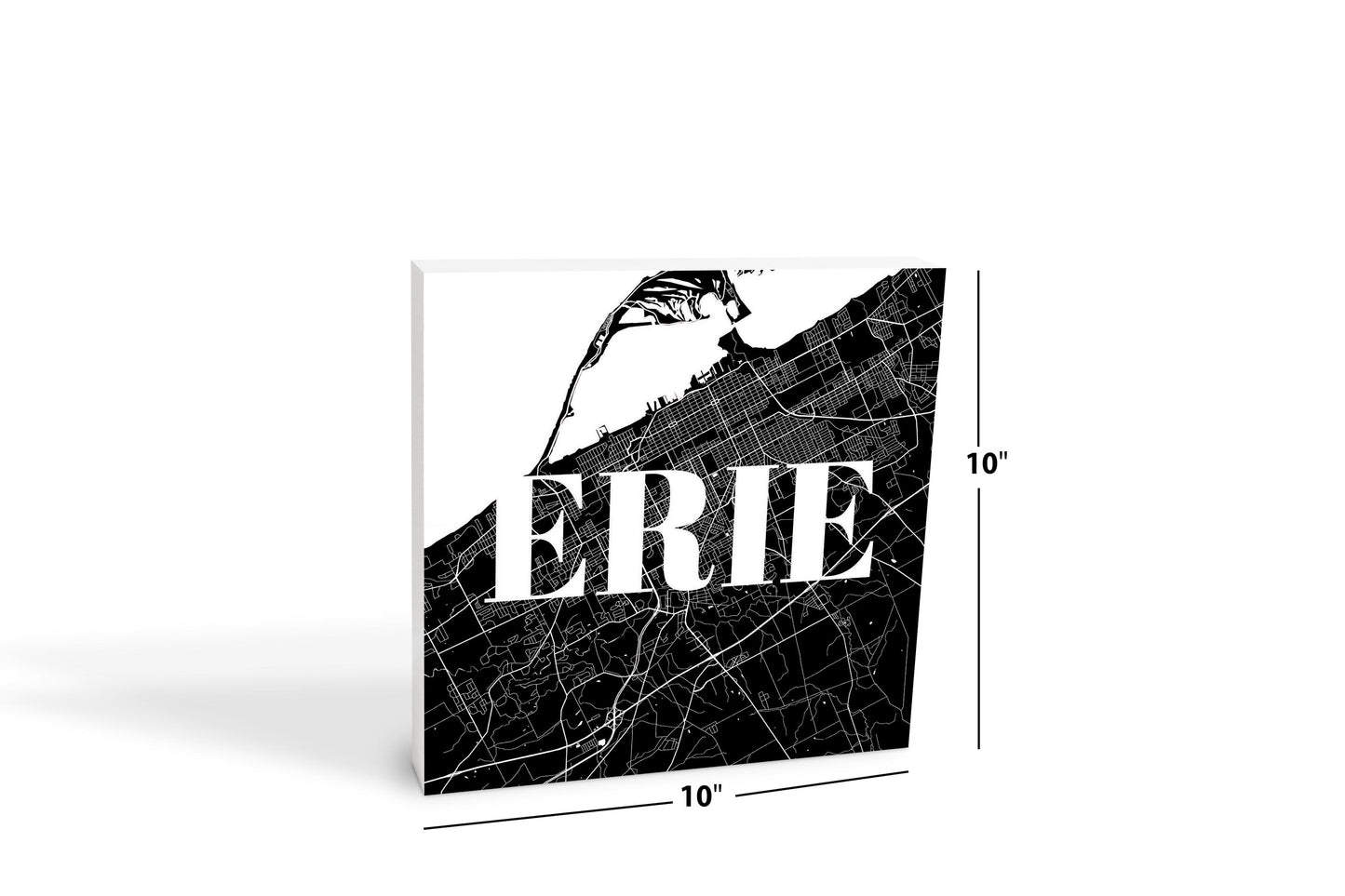 Minimalistic B&W Pennsylvania Erie Map | Wood Block | Eaches | Min 2