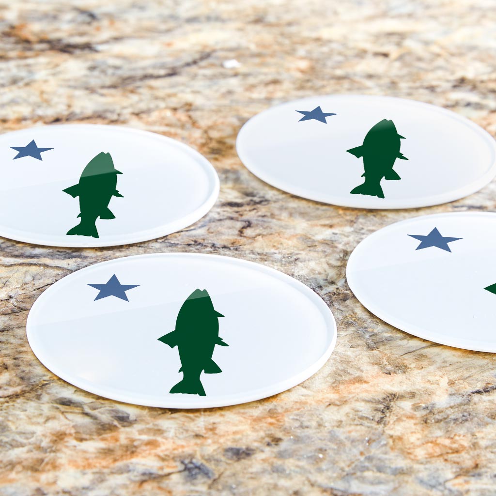 New England Star And Trout | Hi-Def Glass Coasters | Set of 4 | Min 2