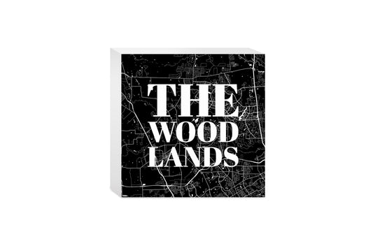 Minimalistic B&W Texas The Woodlands Map | Wood Block | Eaches | Min 4