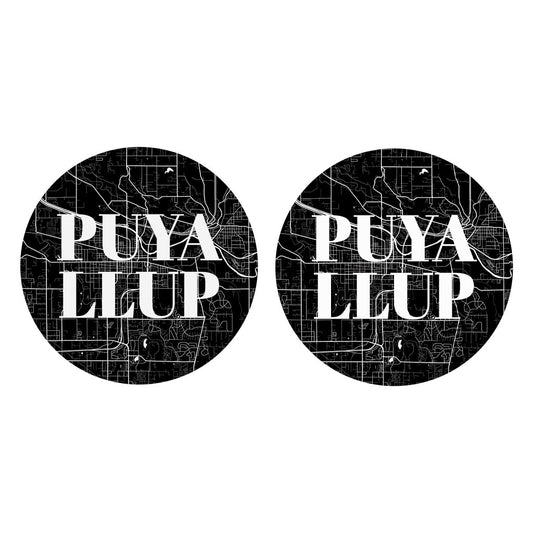 Minimalistic B&W Washington Puyallup Map | Absorbent Car Coasters | Set of 2 | Min 4