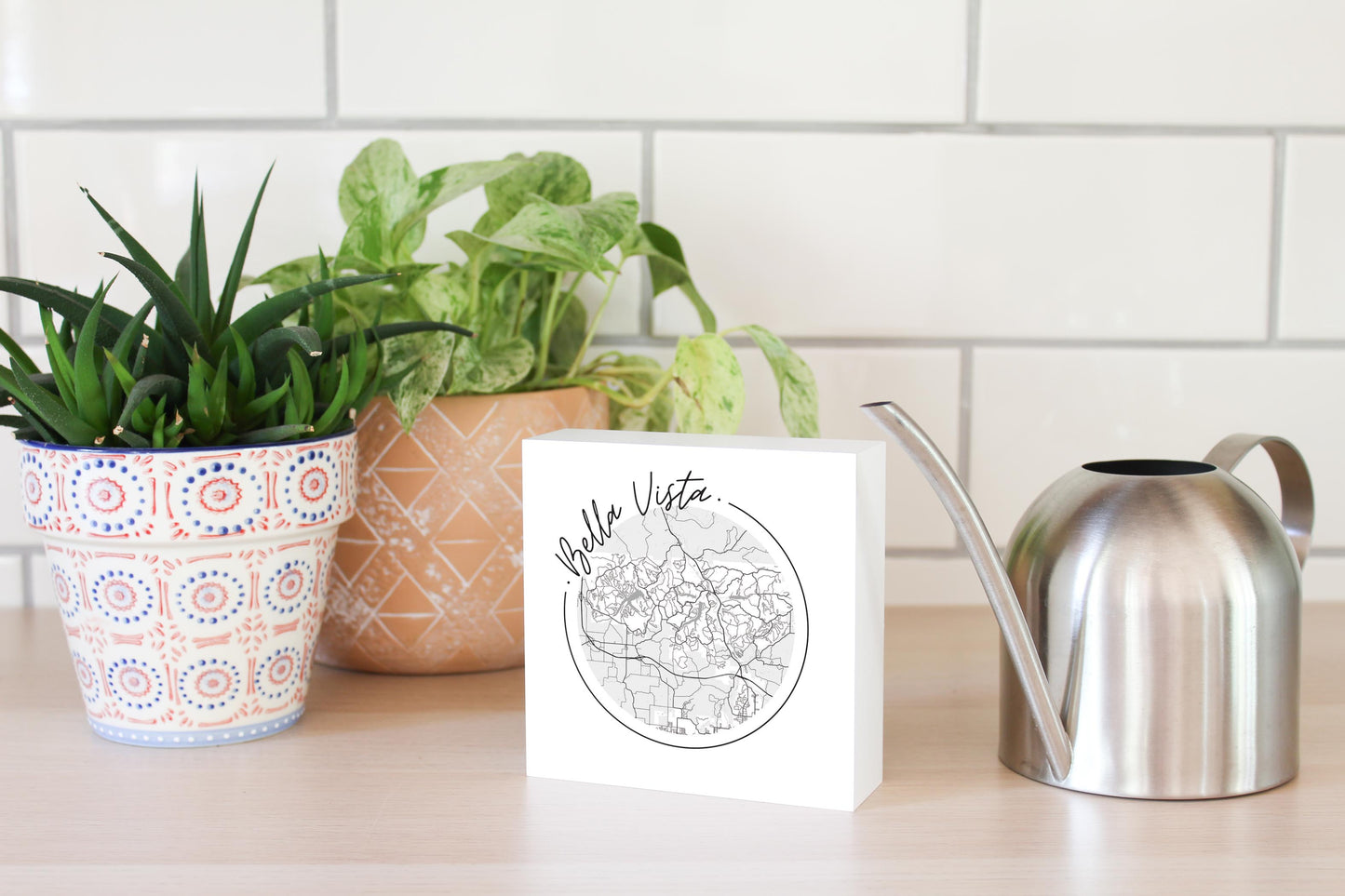 Minimalist B&W Arkansas Bella Vista Circle Map | Wood Block | Eaches | Min 4