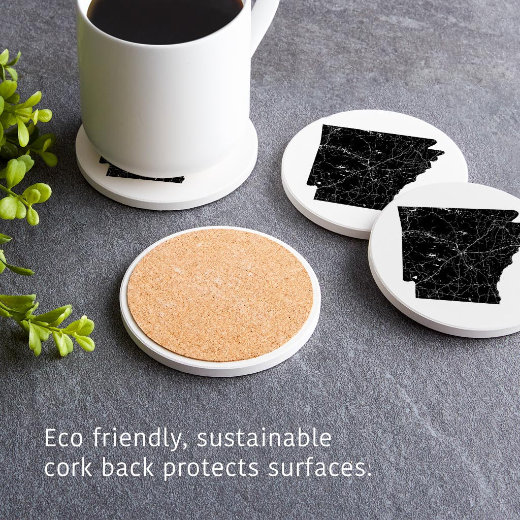 B&W Minimalist Arkansas Map | Absorbent Coasters | Set of 4 | Min 2