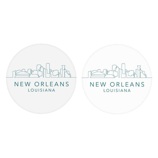 Blue White New Orleans Skyline | Absorbent Car Coasters | Set of 2 | Min 4