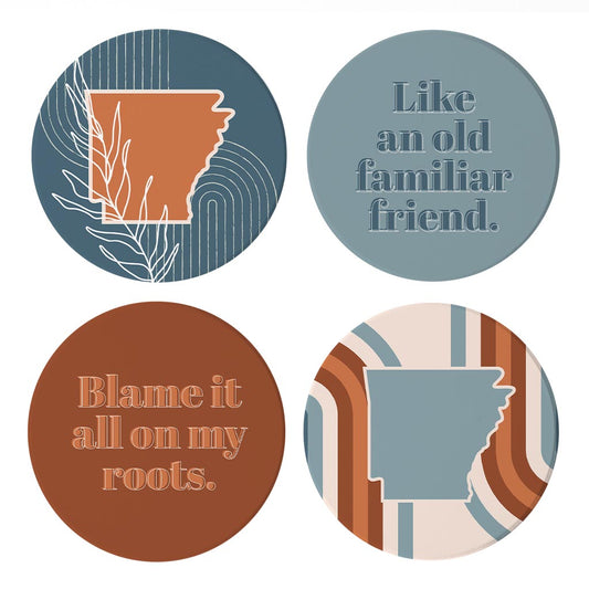 Modern Minimalist Arkansas State Shape Sayings | Absorbent Coasters | Set of 4 | Min 2