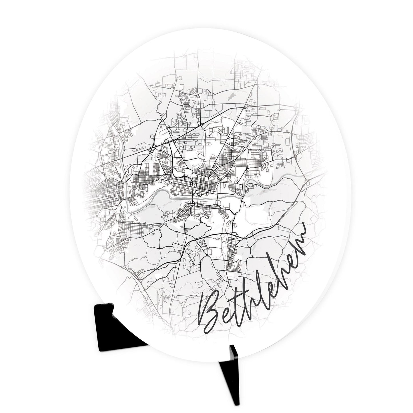Minimalistic B&W Pennsylvania Bethlehem Circle Map | Wood Sign | Eaches | Min 1