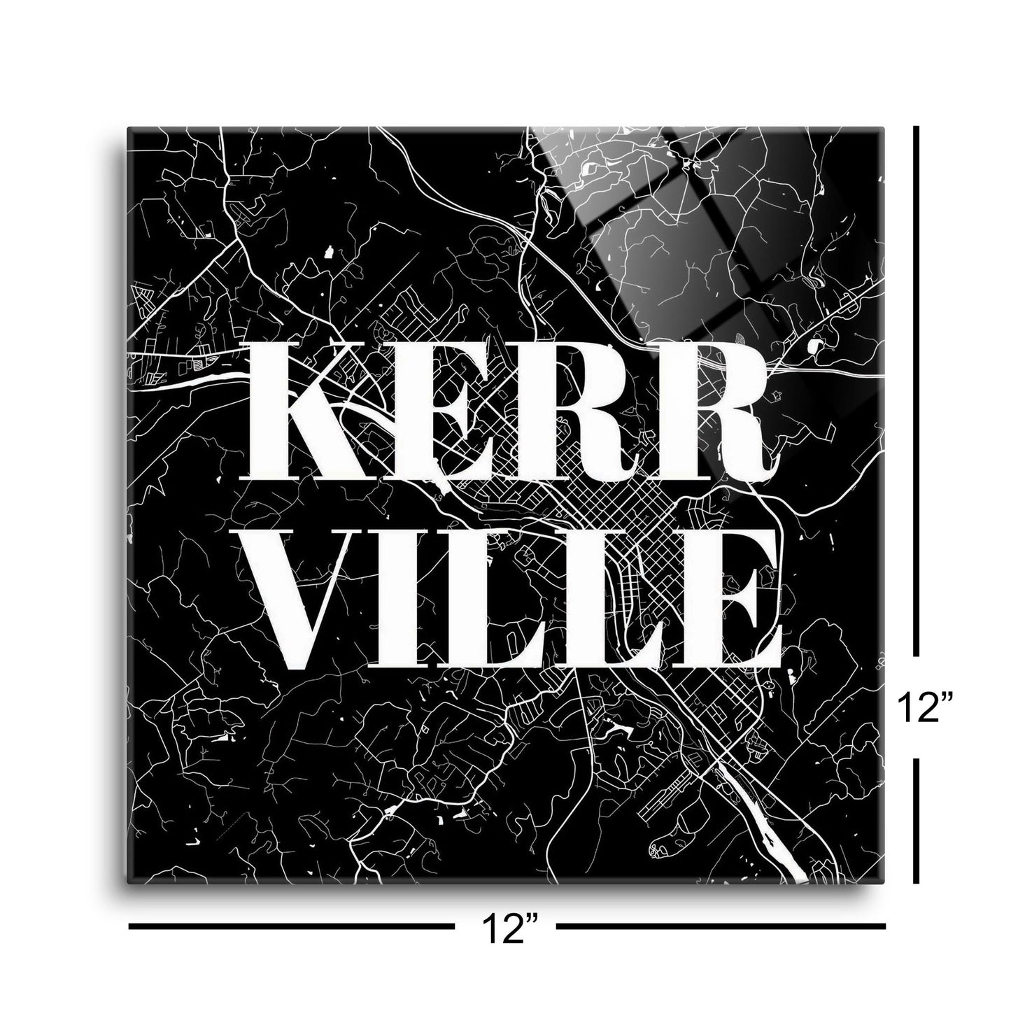 Minimalistic B&W Texas Kerrville Map | Hi-Def Glass Art | Eaches | Min 1