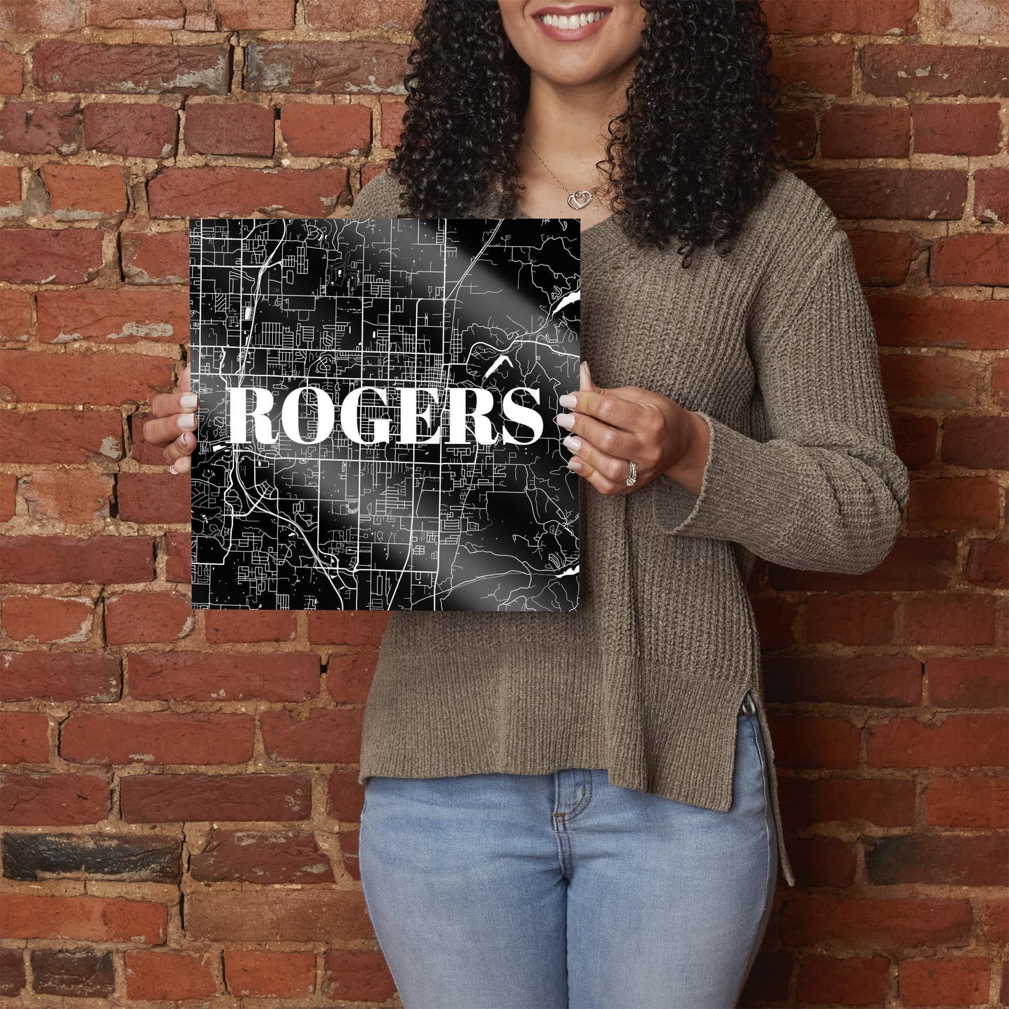 Minimalist B&W Arkansas Rogers Map | Hi-Def Glass Art | Eaches | Min 1