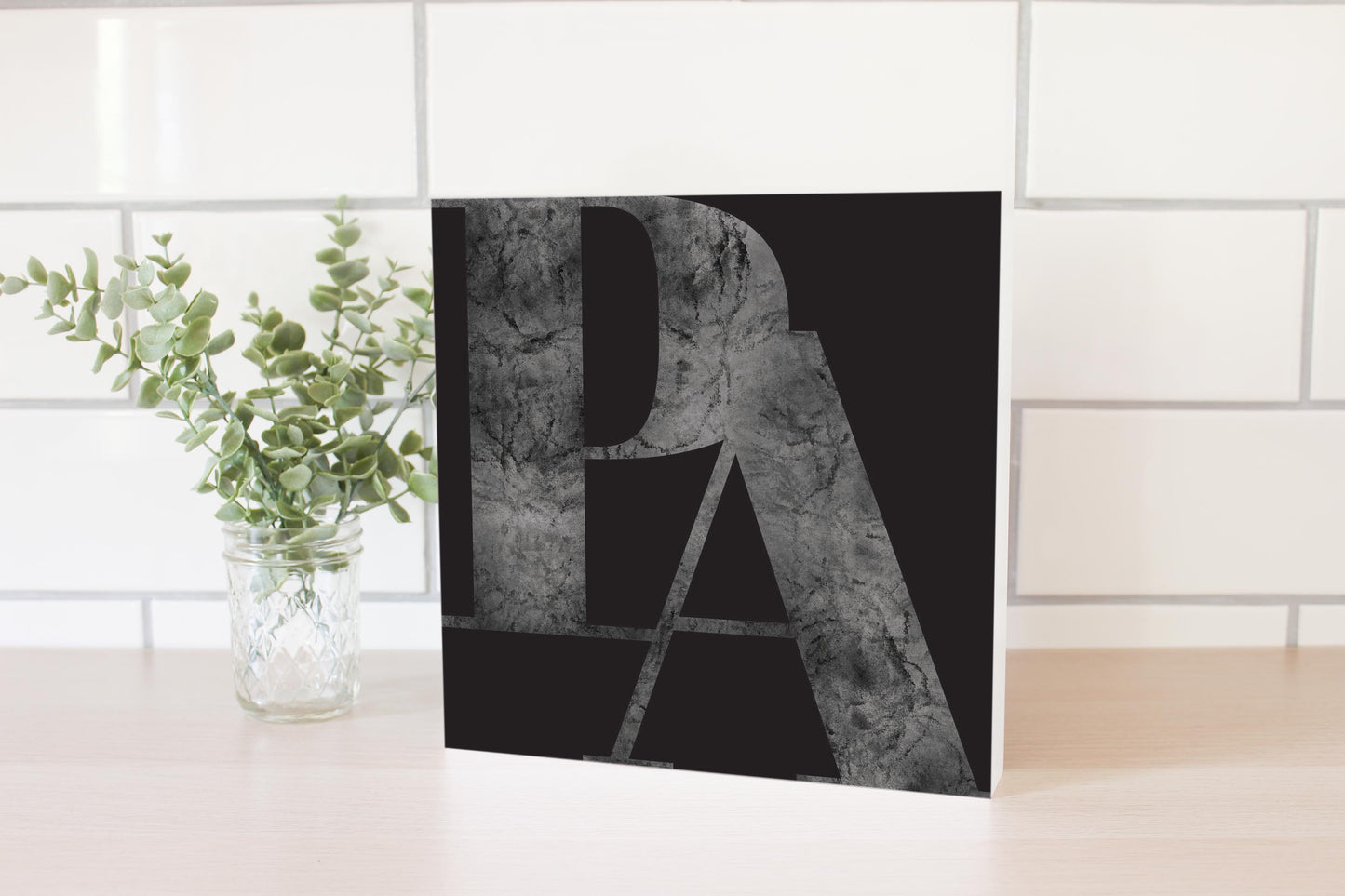Minimalistic B&W Pennsylvania Black Initials | Wood Block | Eaches | Min 2