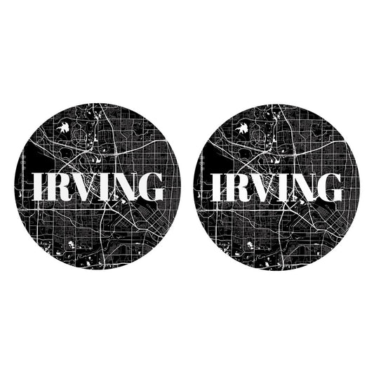Minimalistic B&W Texas Irving Map | Absorbent Car Coasters | Set of 2 | Min 4