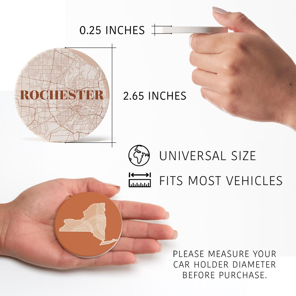 Modern Minimalist New York Rochester State | Absorbent Car Coasters | Set of 2 | Min 4