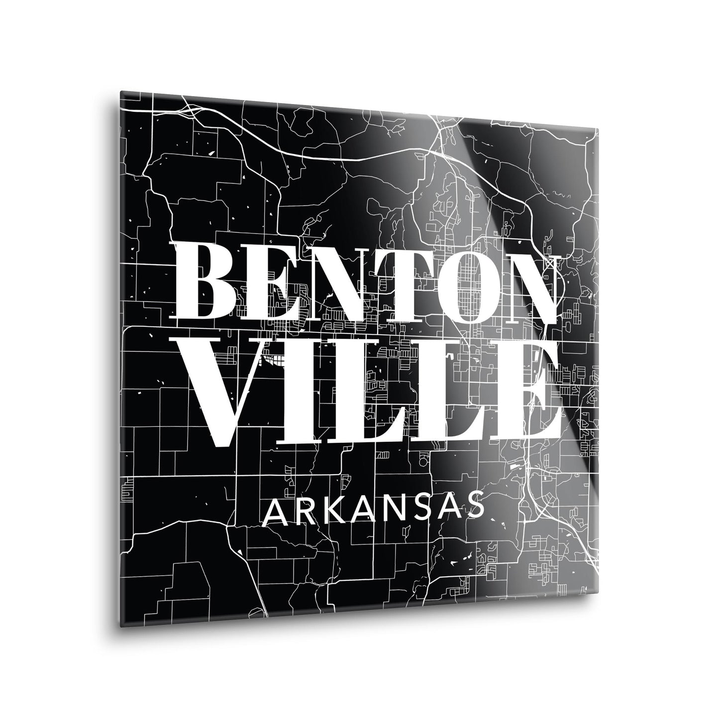 Minimalist B&W Arkansas Bentonville Map State | Hi-Def Glass Art | Eaches | Min 1
