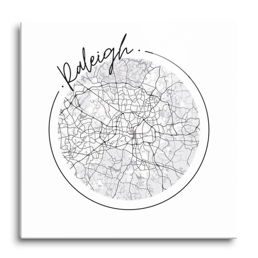 Minimalistic B&W North Carolina Raleigh Circle Map | Hi-Def Glass Art | Eaches | Min 1