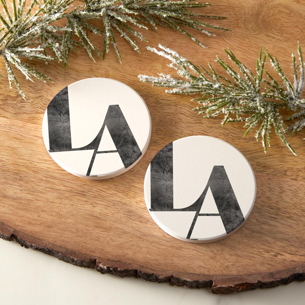 Modern White Louisiana Initials | Absorbent Car Coasters | Set of 2 | Min 4
