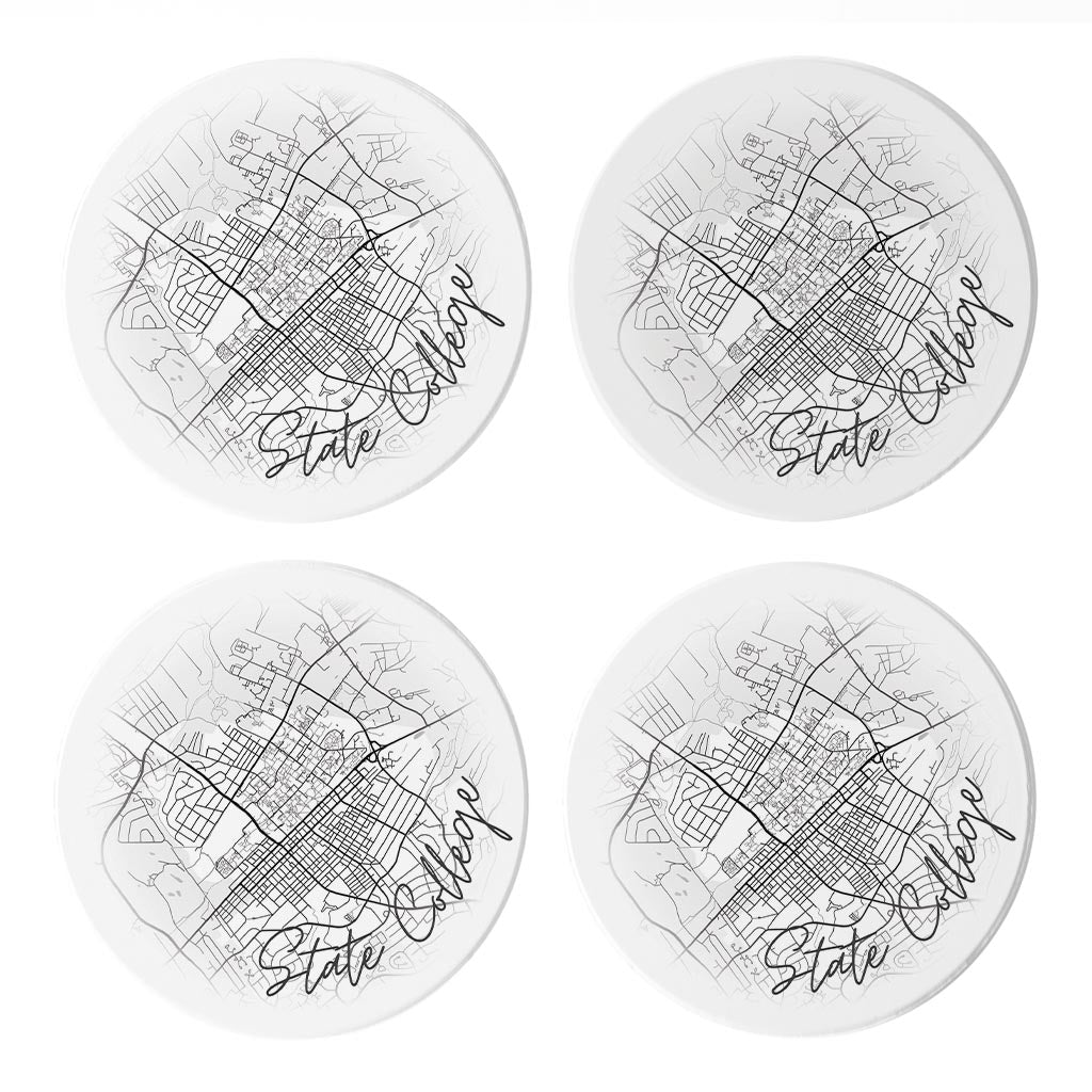Minimalistic B&W Pennsylvania State College Circle Map | Absorbent Coasters | Set of 4 | Min 2
