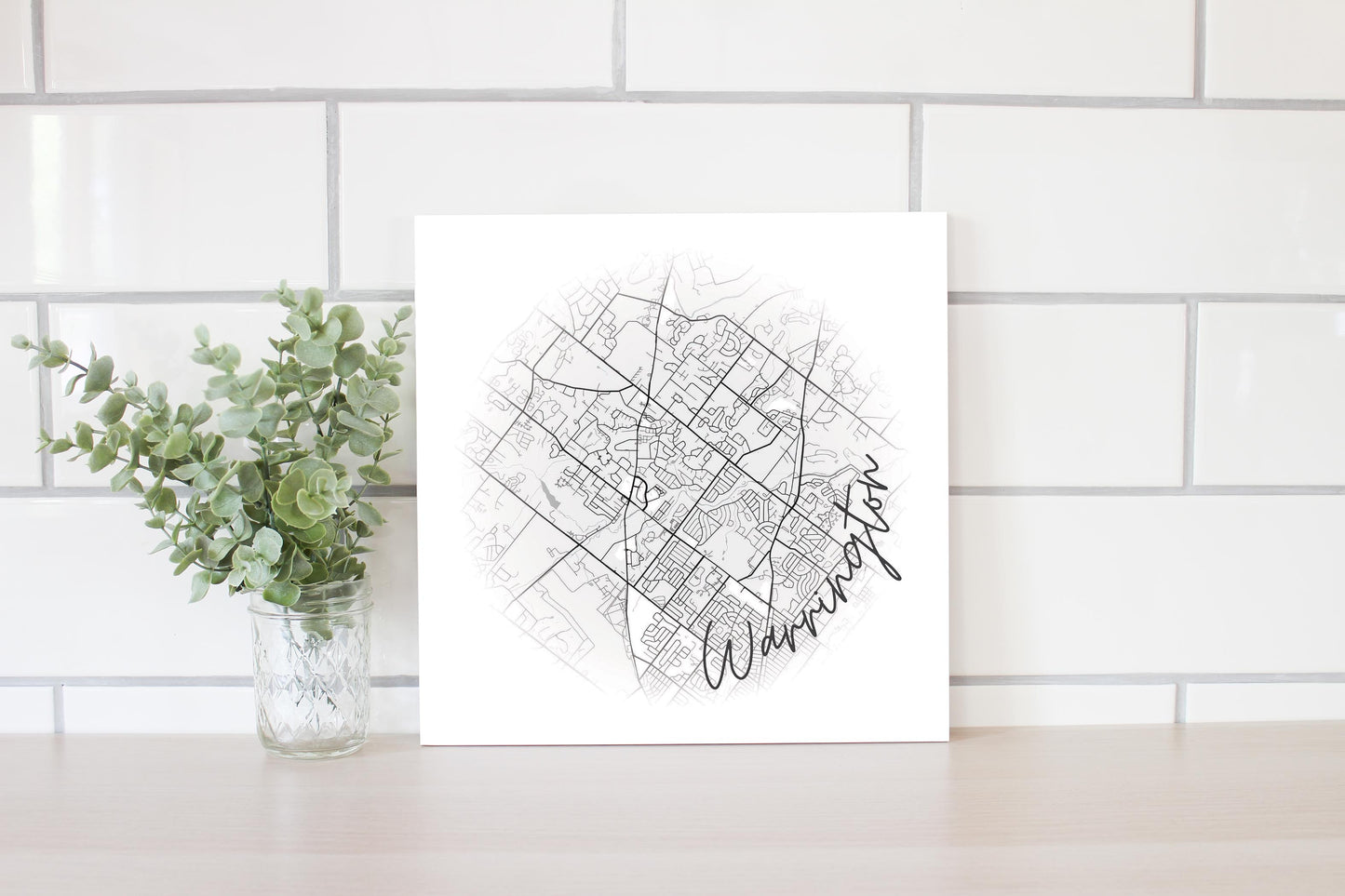 Minimalistic B&W Pennsylvania Warrington Circle Map | Wood Sign | Eaches | Min 2