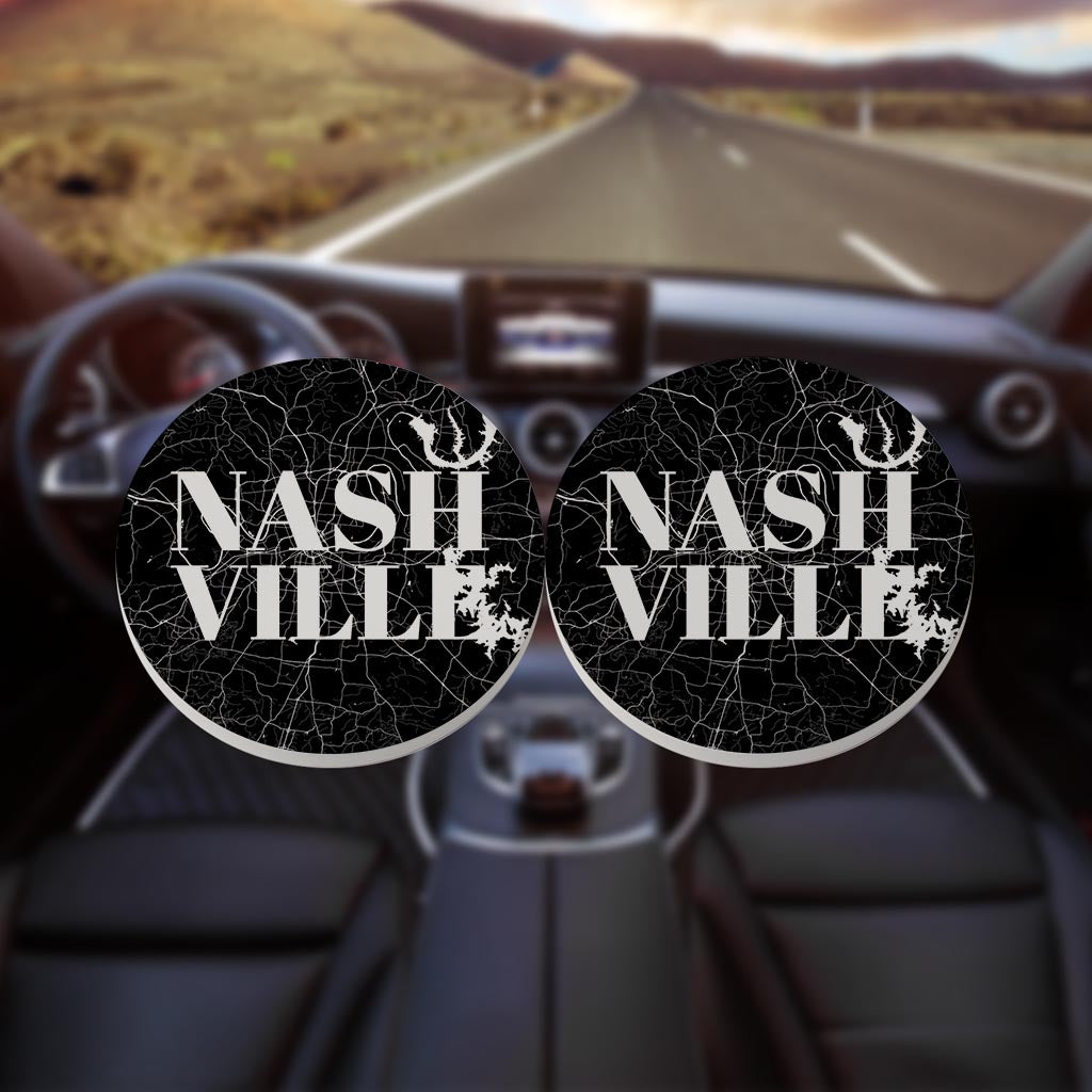 Minimalist B&W Tennessee Nashville Map | Absorbent Car Coasters | Set of 2 | Min 4