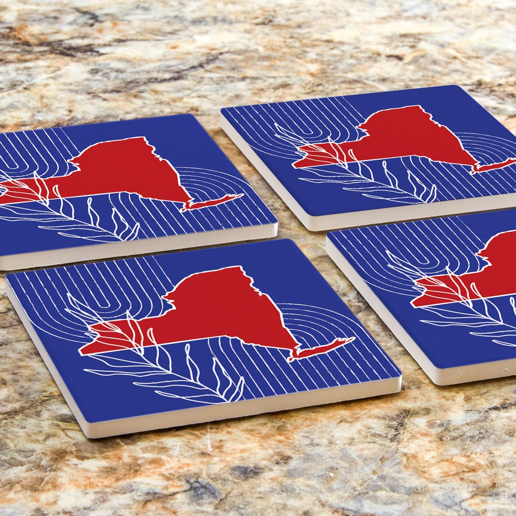 Red White And Blue New York State Retro Thin Lines | Absorbent Coasters | Set of 4 | Min 2