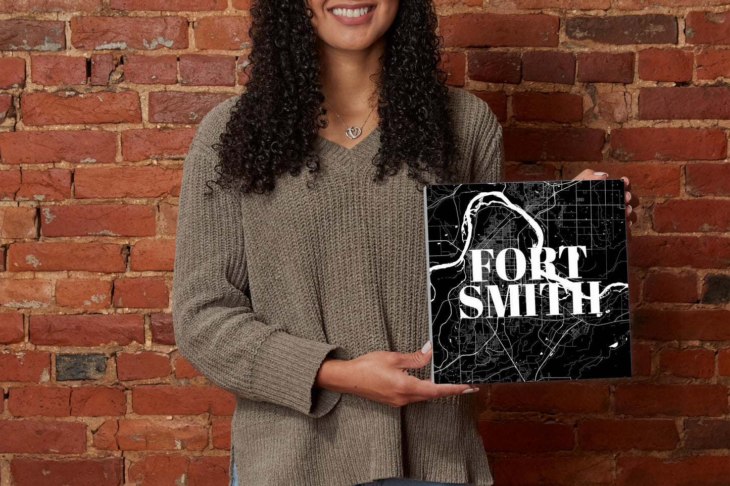 B&W Minimalist Arkansas Fort Smith Map | Wood Block | Eaches | Min 2