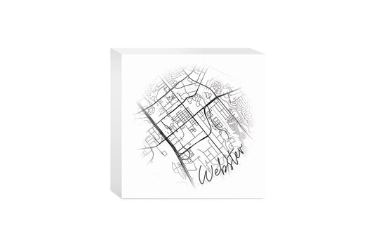 Minimalistic B&W Texas Webster Circle Map| Wood Block | Eaches | Min 4