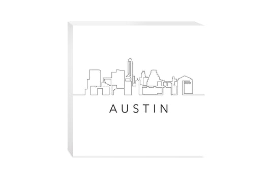 Minimalist B&W Texas Austin Skyline | Wood Block | Eaches | Min 2