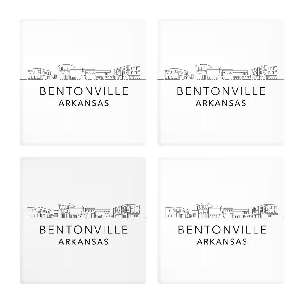 Minimalist B&W Arkansas Bentonville Skyline State | Absorbent Coasters | Set of 4 | Min 2