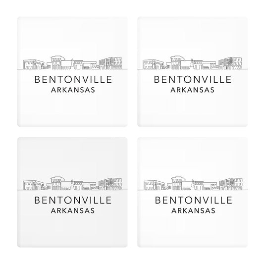 Minimalist B&W Arkansas Bentonville Skyline State | Absorbent Coasters | Set of 4 | Min 2