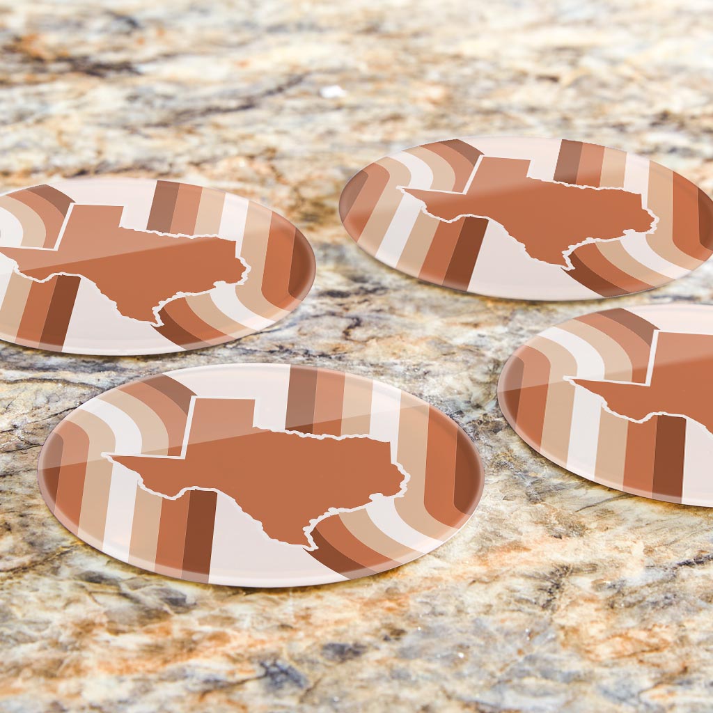 Modern Minimalist Texas State Shape Retro Lines | Hi-Def Glass Coasters | Set of 4 | Min 2