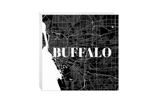 Minimalistic B&W New York Buffalo Map | Wood Block | Eaches | Min 2