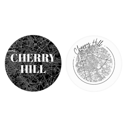 Minimalistic B&W New Jersey Cherry Hill Maps | Absorbent Car Coasters | Set of 2 | Min 4