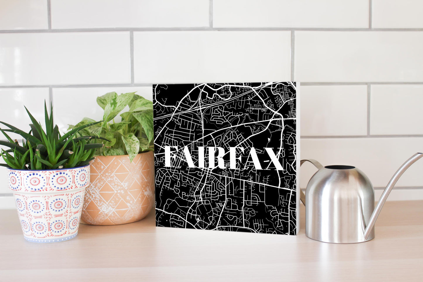 Minimalistic B&W Virginia Fairfax Map | Wood Block | Eaches | Min 2