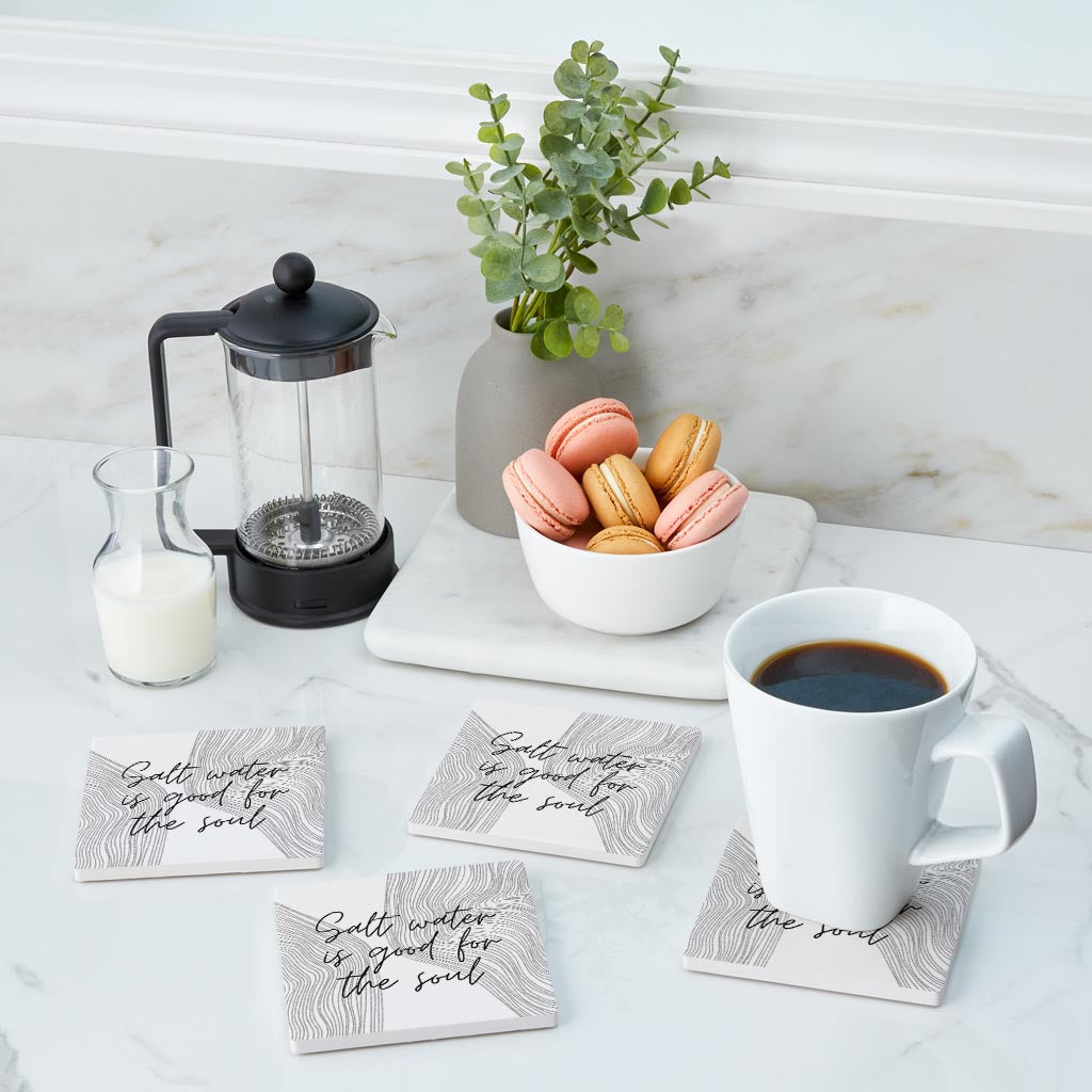 Minimalistic B&W Cape Cod Salt Water | Absorbent Coasters | Set of 4 | Min 2