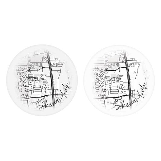 Minimalistic B&W Texas Shenandoah Circle Map | Absorbent Car Coasters | Set of 2 | Min 4