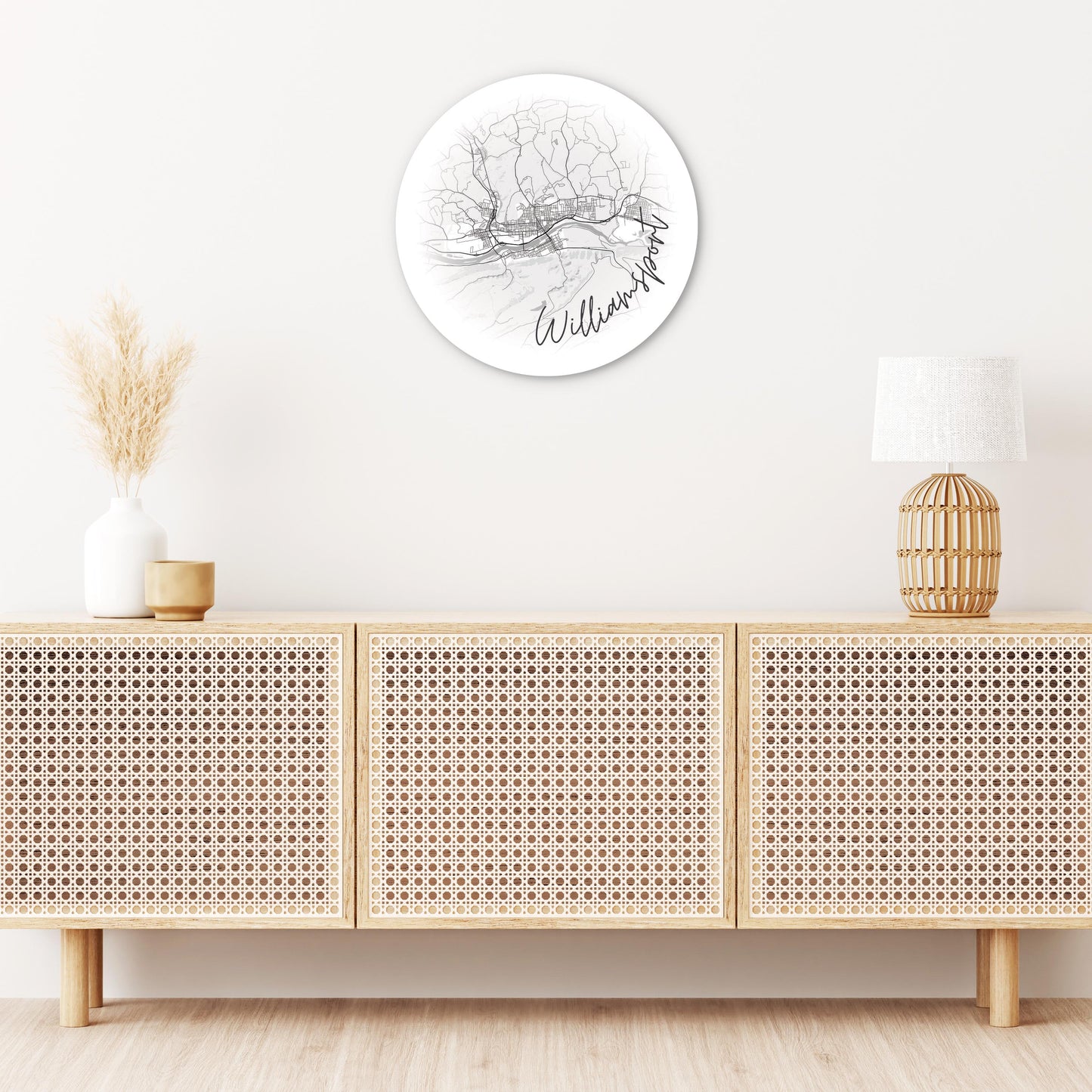 Minimalistic B&W Pennsylvania Williamsport Circle Map | Wood Sign | Eaches | Min 1
